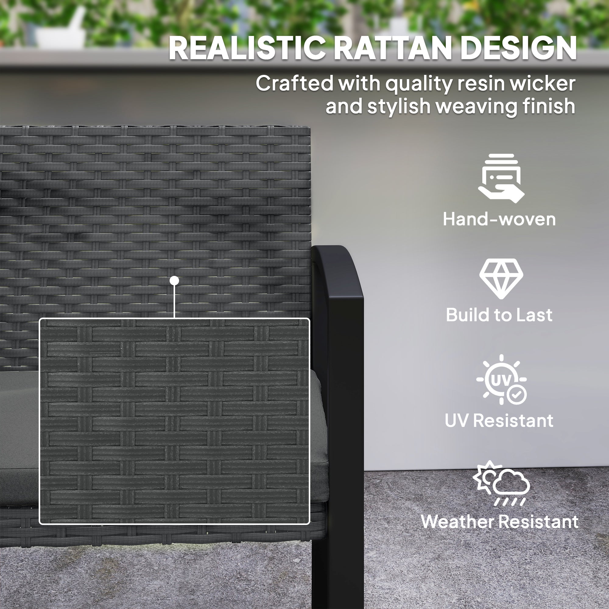 Two-Seater Rattan Garden Bench - Grey/Black