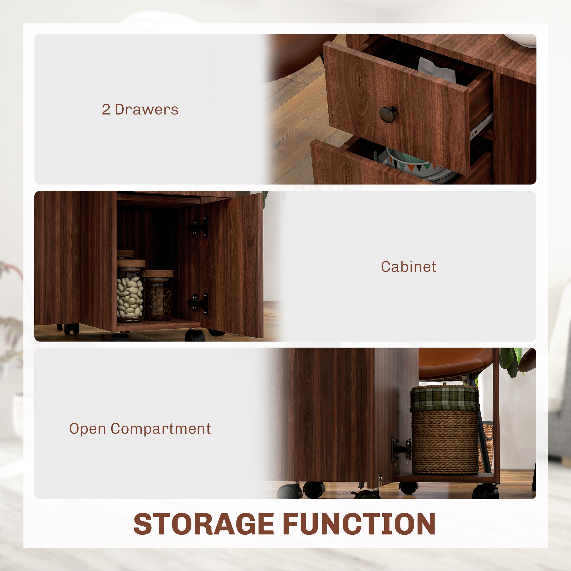 Multi-Storage Six-Person Drop Leaf Dining Table - Distressed Brown