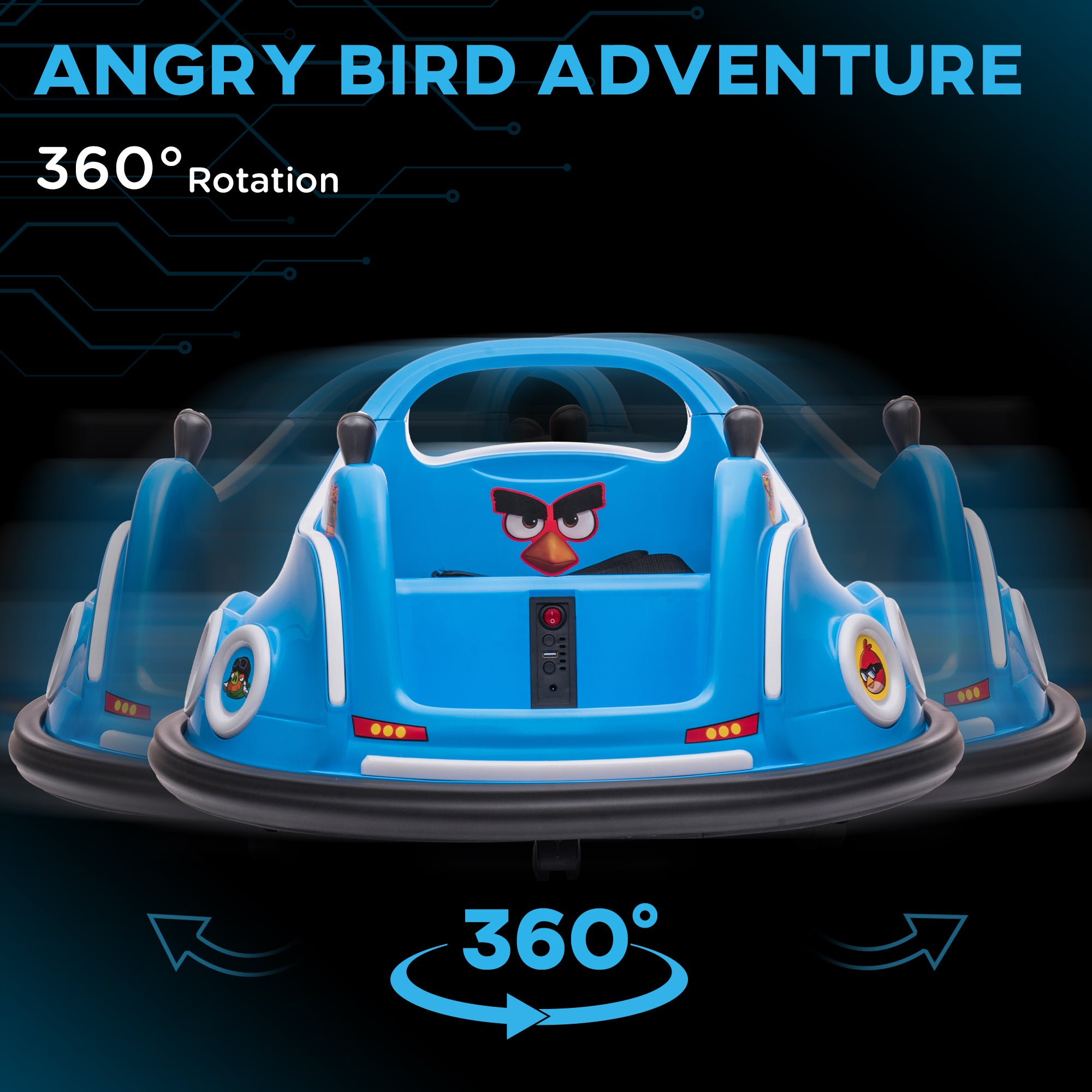 Angry Bird Licensed 12V Kids Bumper Waltzer Car with Remote, Joysticks, Music & LED Lights - Blue