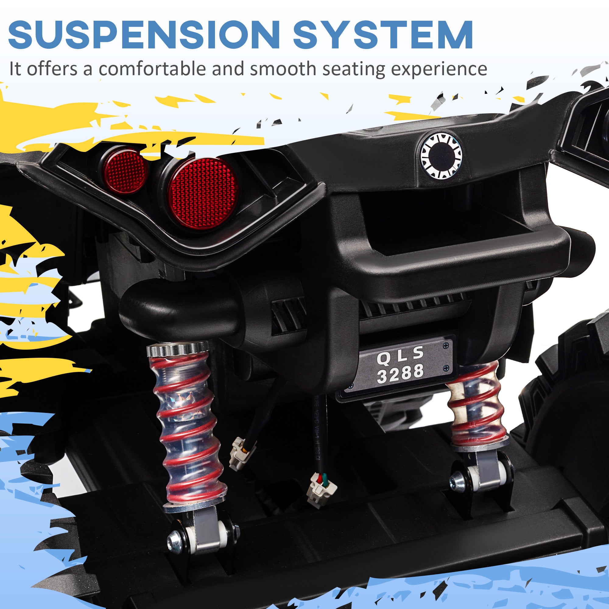 12V Quad Bike ATV with LED Lights, Music, Backrest, Forward, Backward, Red