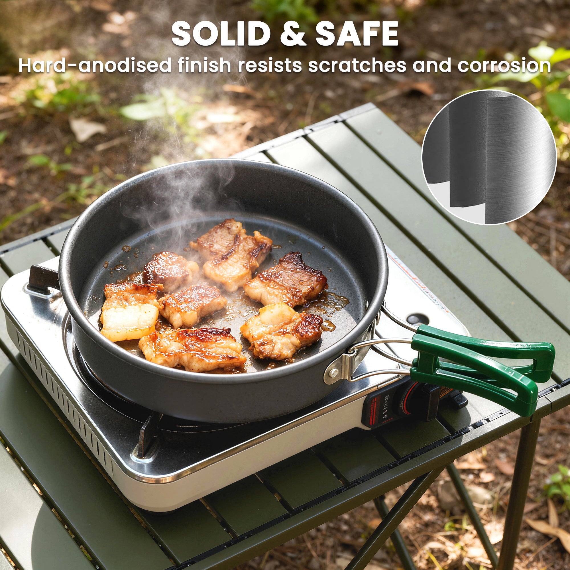 Camping Cookware Set, 8-Piece Ultralight Camping Cooking Kit with Anti-Scald Handles, Grey