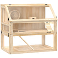 Wooden Hamster Cage with Detachable 31cm Deep Bottom, Hut, Seesaw, Exercise Wheel, Ramp, 80 x 50 x 76cm, Natural