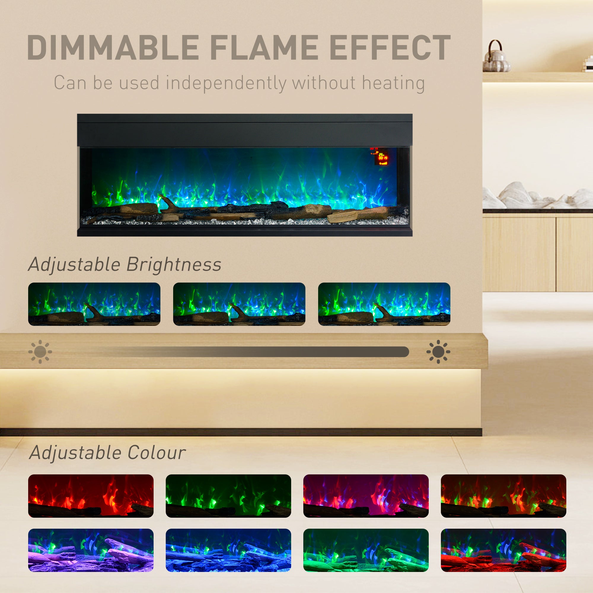 1800W 15-40„ƒ Adjustable Flame Glass Panel Convector Heater, 152cm