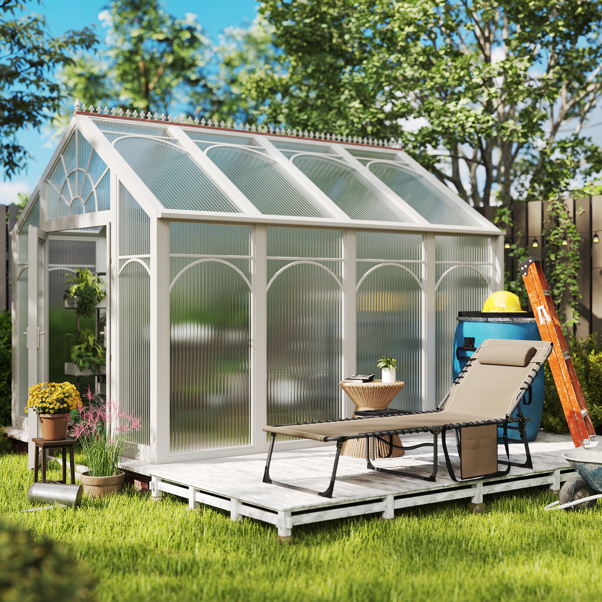 Five-Position Reclining Sun Lounger - Beige