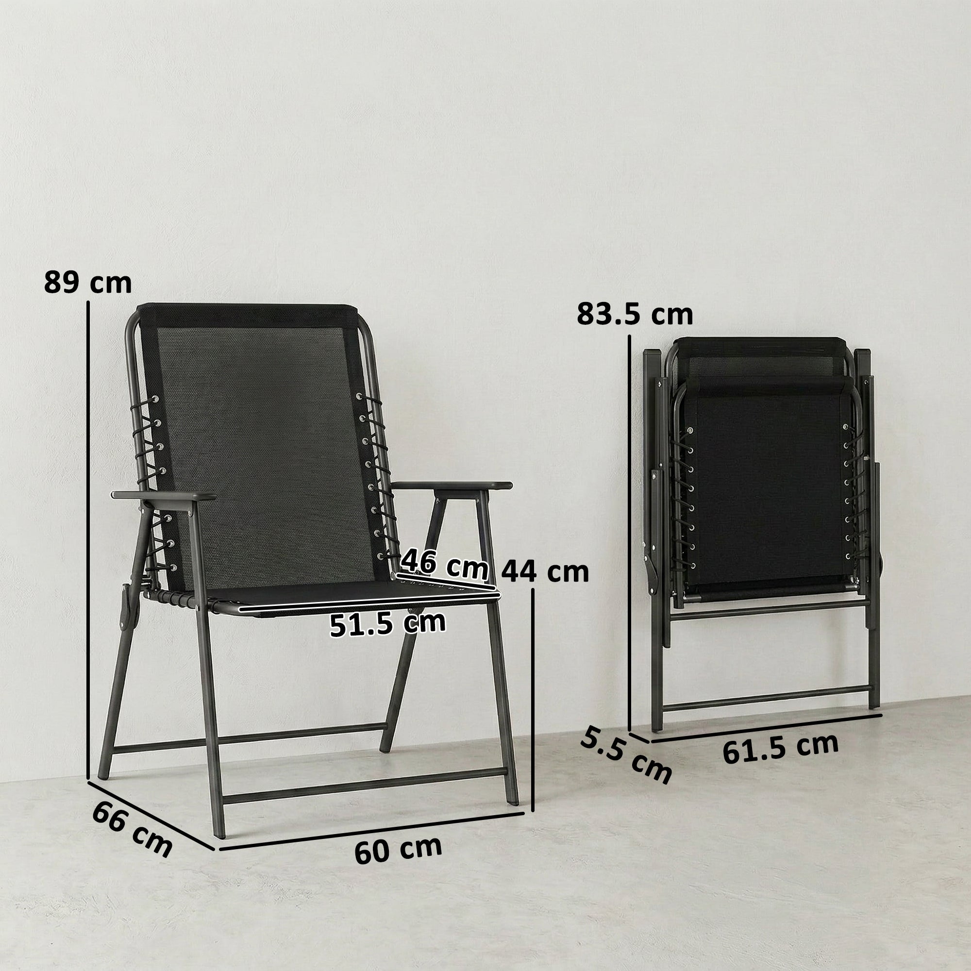 Folding Garden Chairs Set of 4, Outdoor Dining Chairs with Wide Texteline Seat, High Back and Armrests, Black