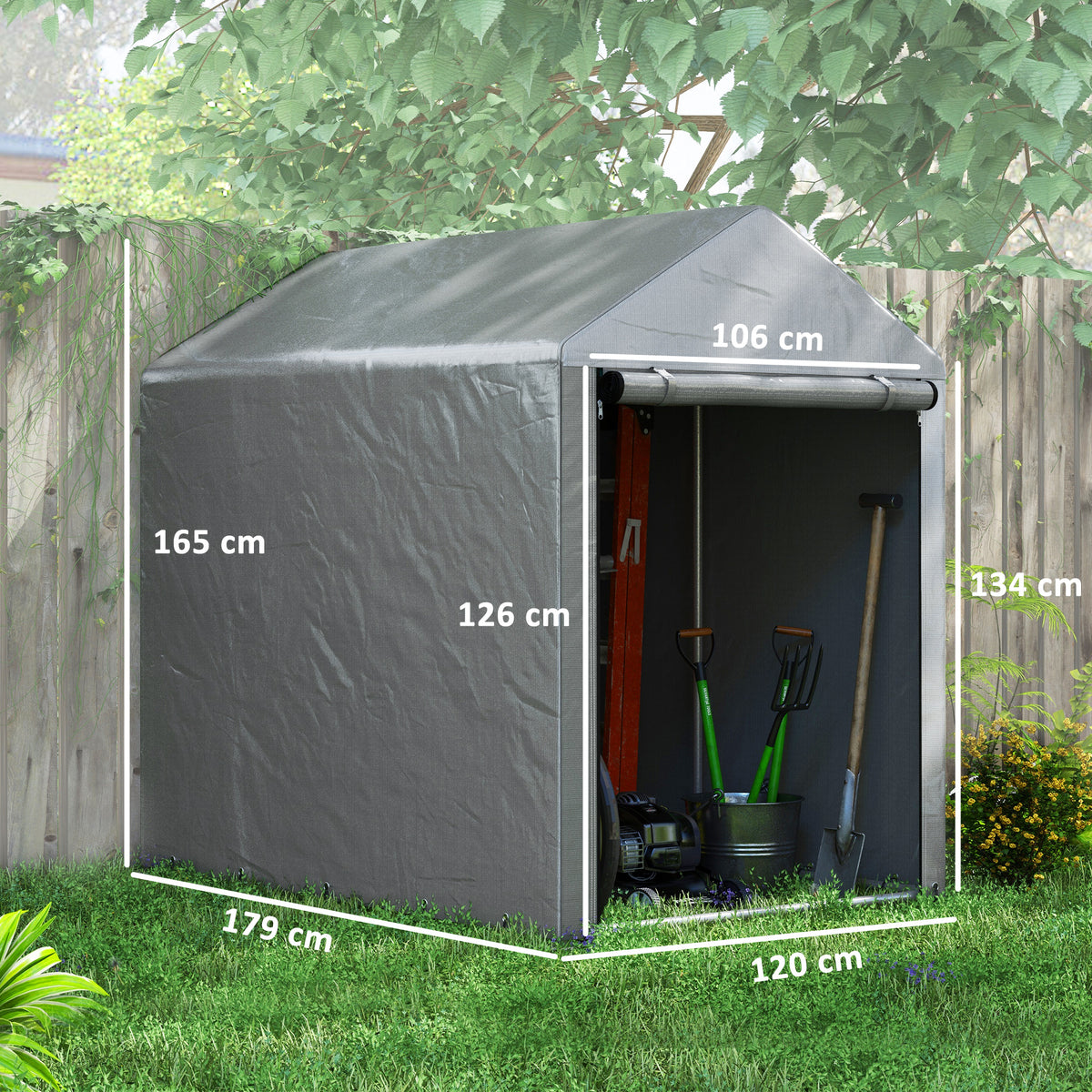 179 x 120cm Temporary Garden Shed, with Accessories - Light Grey