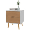 Wood Effect Two-Drawer Bedside Table with Pine Legs - Brown/White