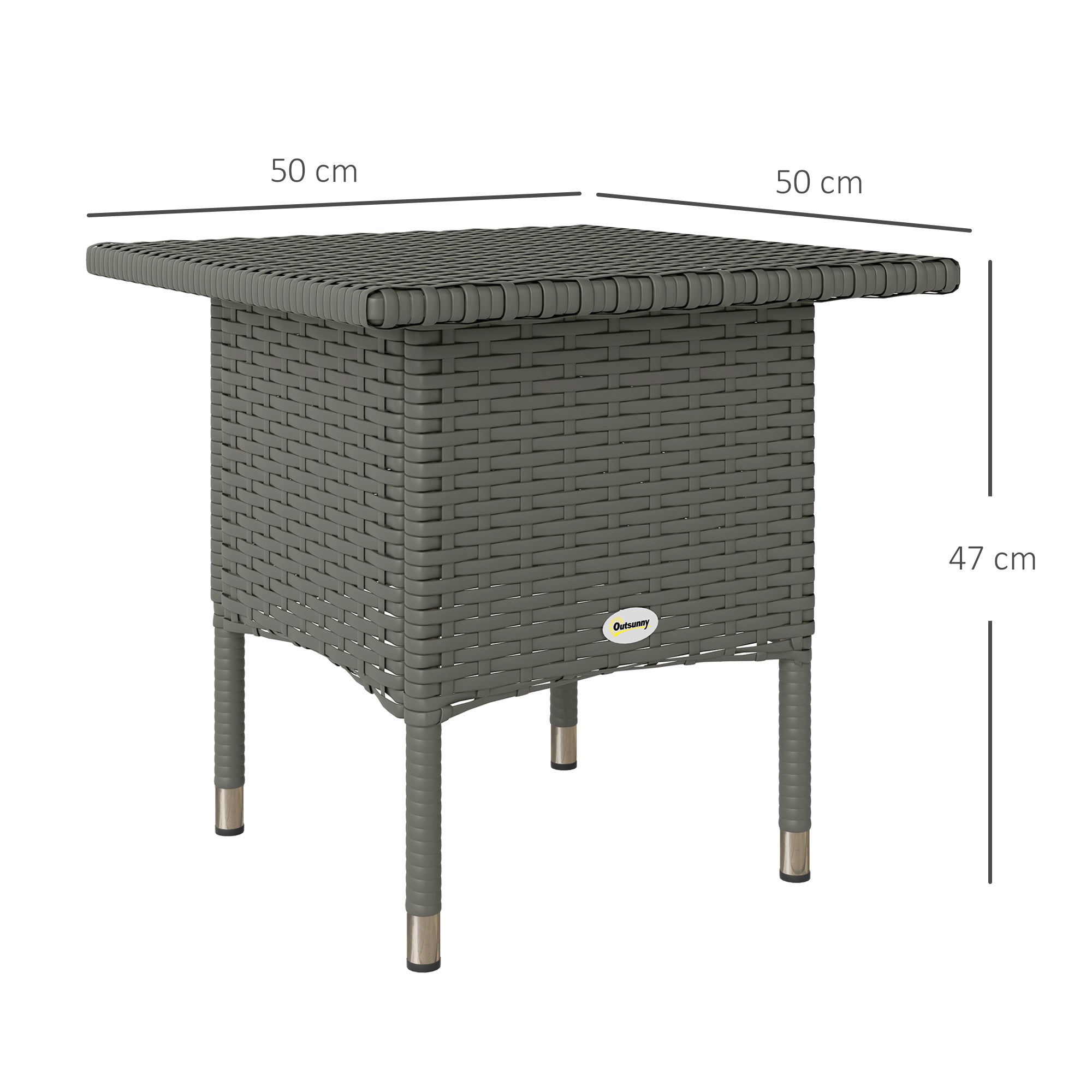 Rattan Outdoor Side Table with Durable Plastic Board Top Grey
