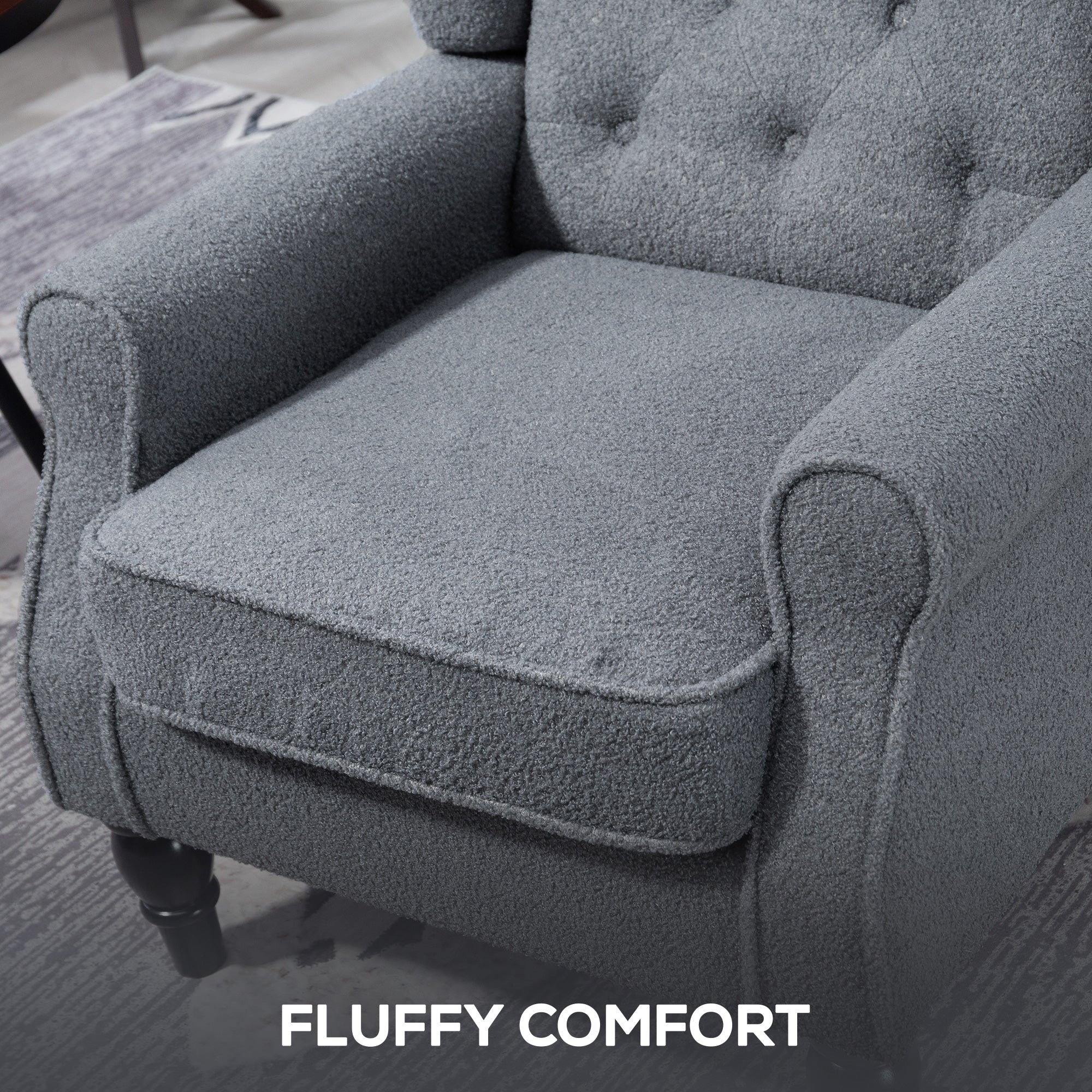 Wingback Accent Chair, Retro Upholstered Button Tufted Occasional Chair for Living Room and Bedroom, Grey