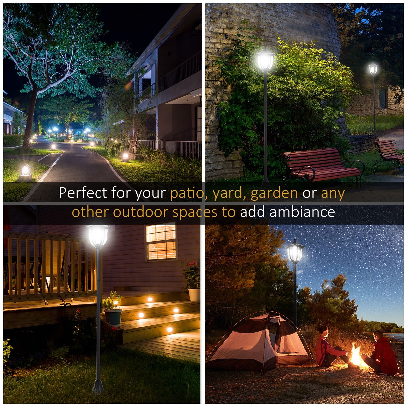 2 Pieces Outdoor Garden Solar Post Lamp Sensor Dimmable LED Lantern Bollard Pathway 1.6M Tall €“ Black