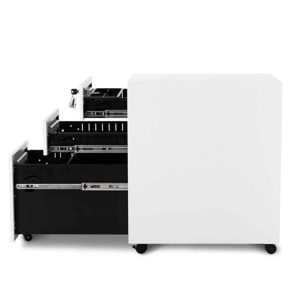 3 Drawer Mobile File Cabinet with Lockable Drawers and Casters, Steel Filing Pedestal with Enamel Finish, 41L x 52W x 60H cm, White
