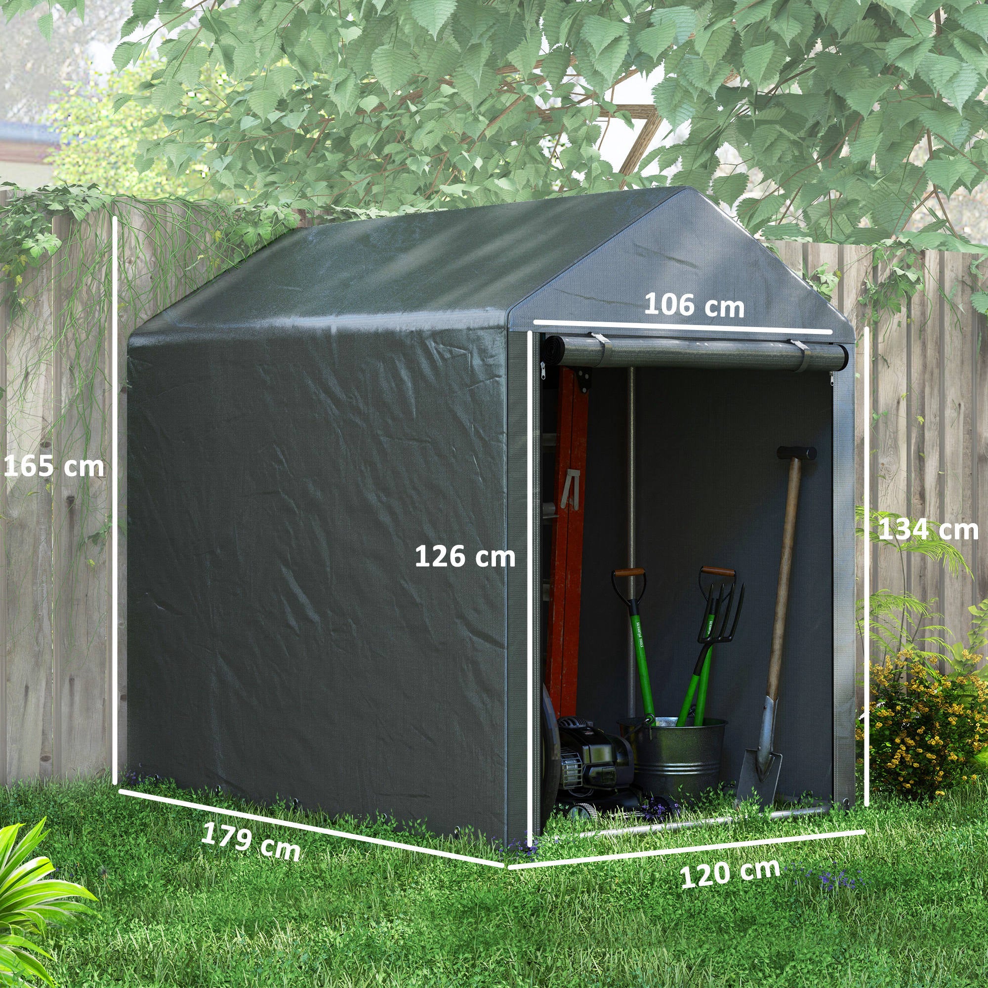 179 x 120cm Temporary Garden Shed, with Accessories - Dark Grey