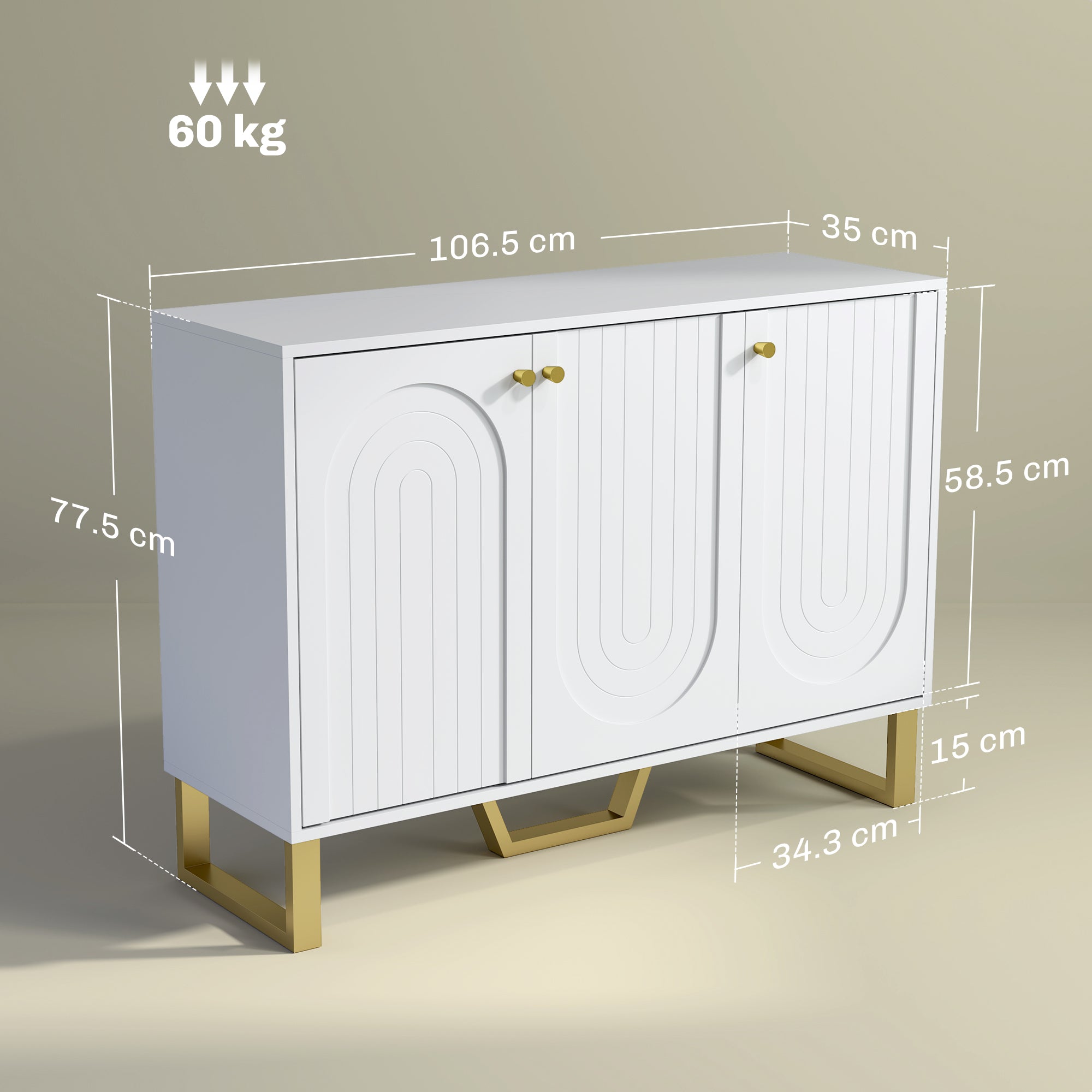 3-Door Sideboard Storage Cabinet - White