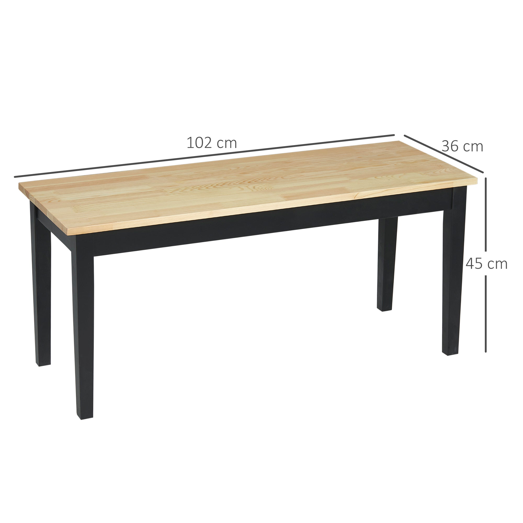 102 cm Wood Dining Bench for 2 People, Wooden Bench for Kitchen, Dining Room, Entryway, Black