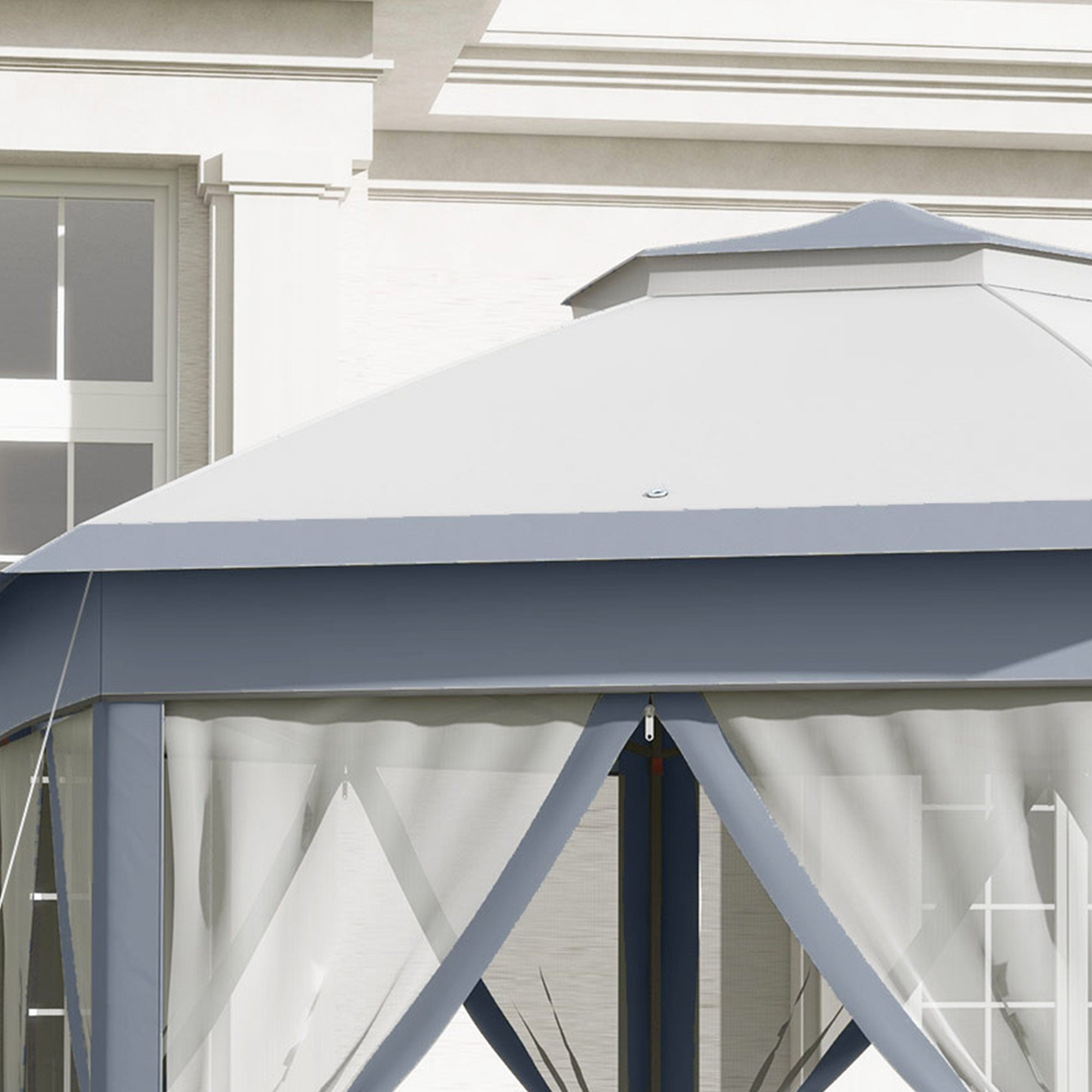 3 x 4m Metal Frame Hexagon Gazebo, with Curtains - Grey