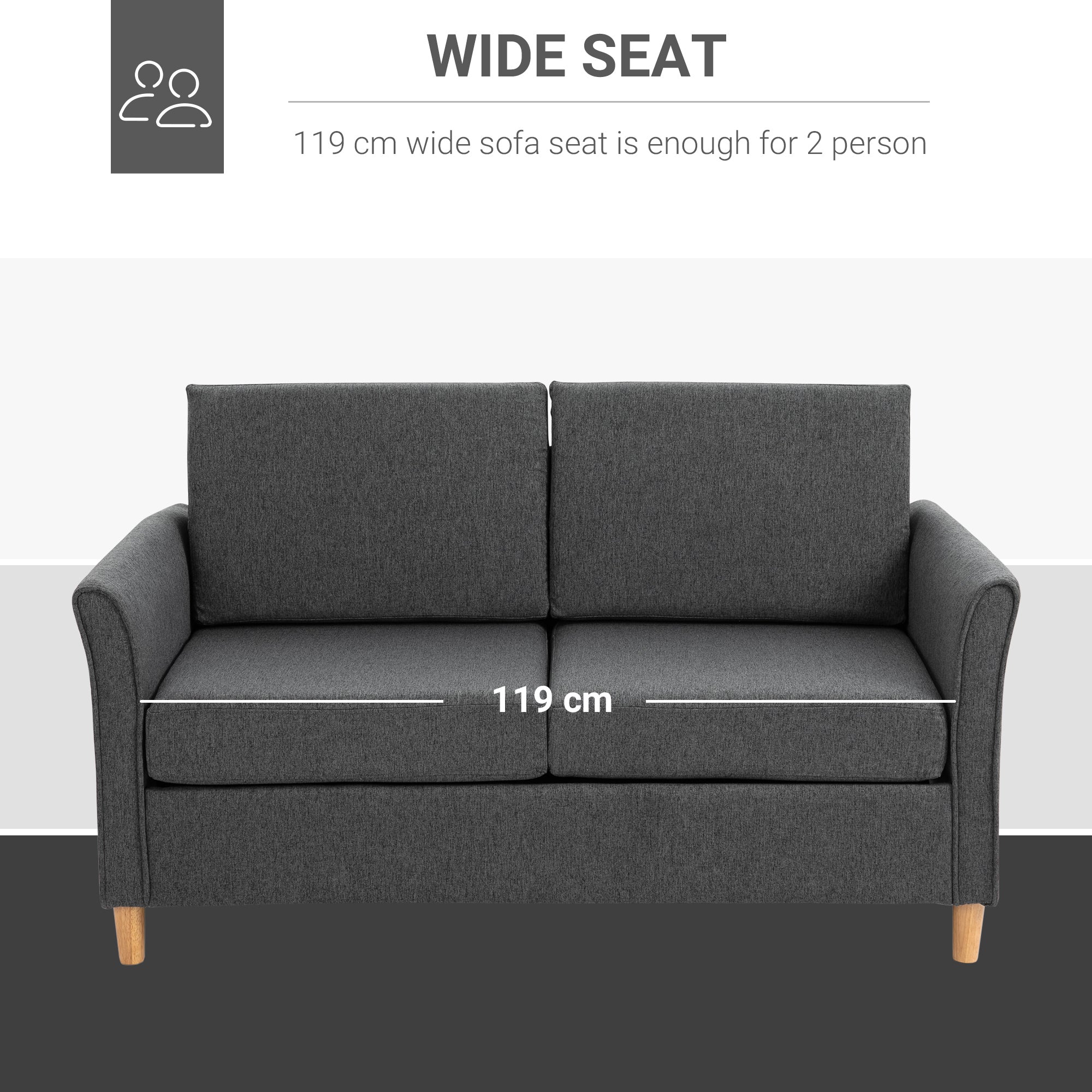 Two-Seater Linen-Look Sofa - Dark Grey