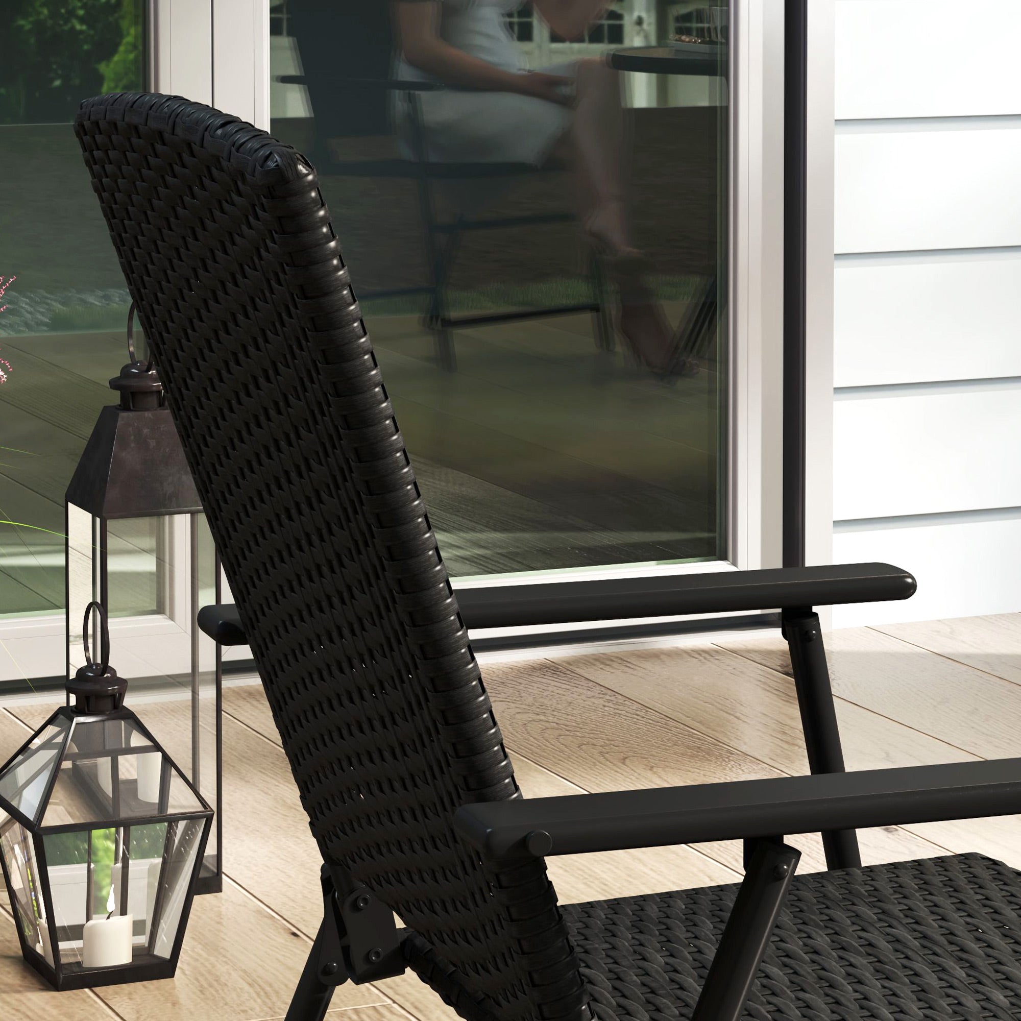Set of Four Folding Rattan Seat Chairs - Black