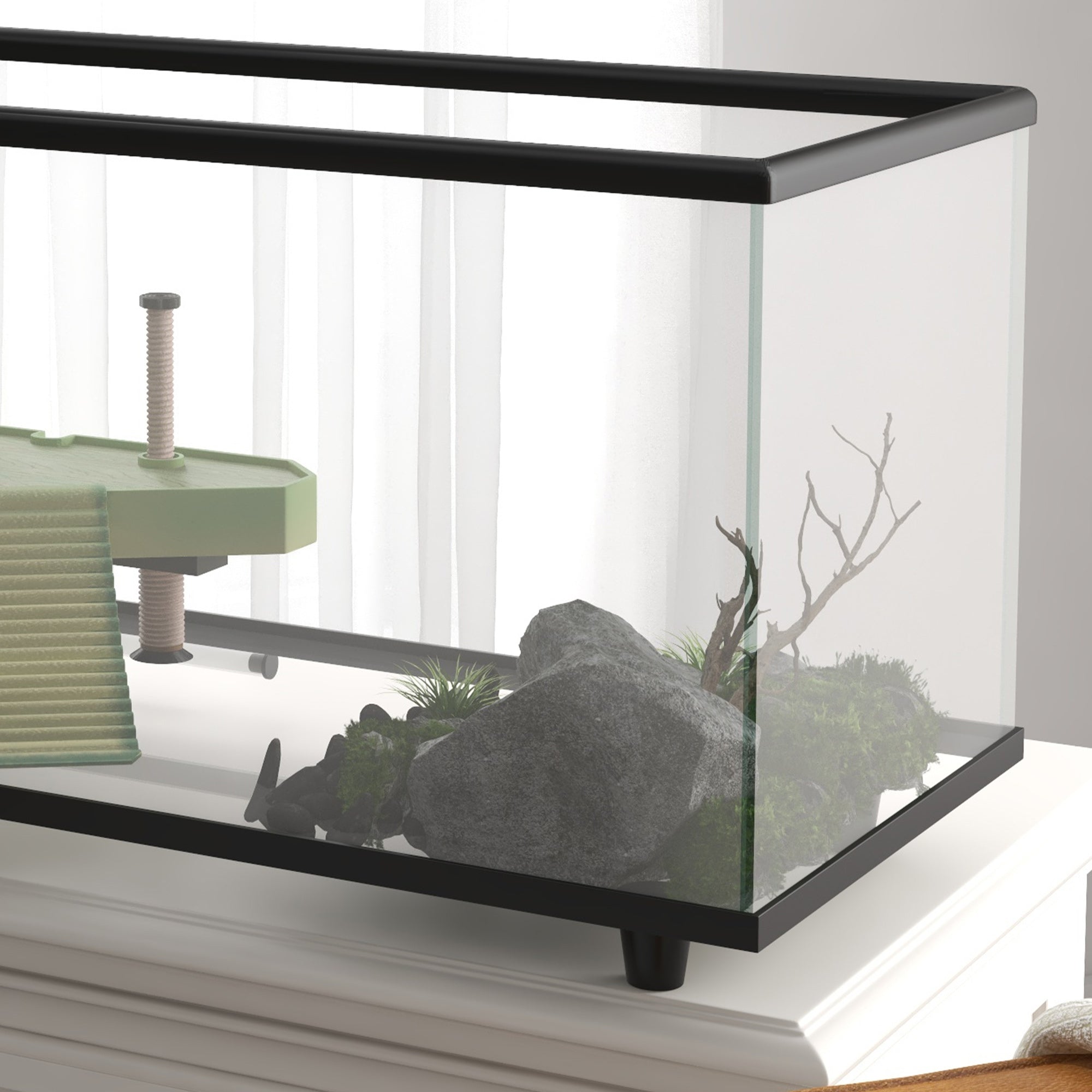 50L Glass Turtle Tank Aquarium with Basking Platform, Easy Drainage, Strip Patch Thermometer