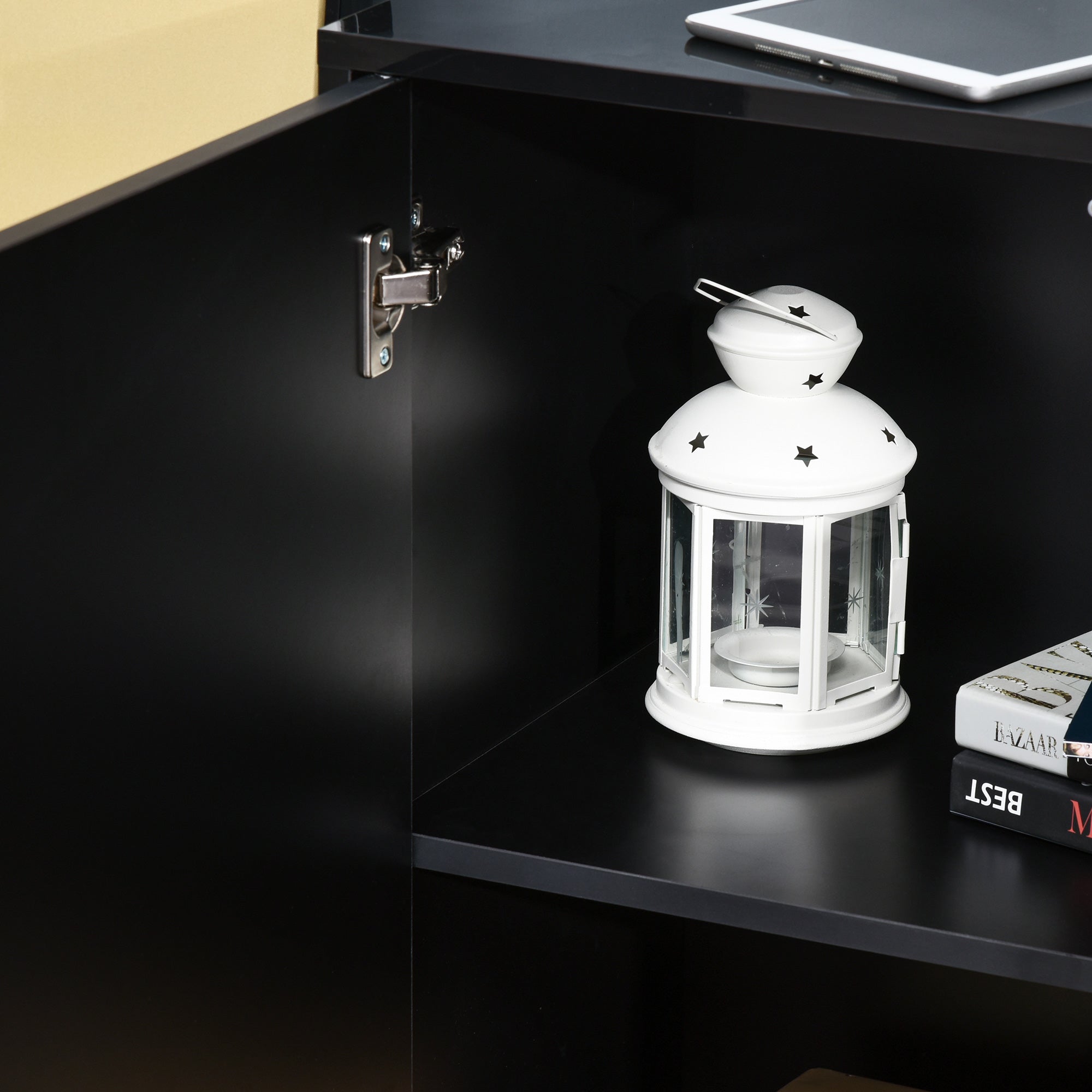 High Gloss Frame Sideboard, Side Cabinet, Push-Open Design with 2 Drawer for Living Room, Bedroom, Black