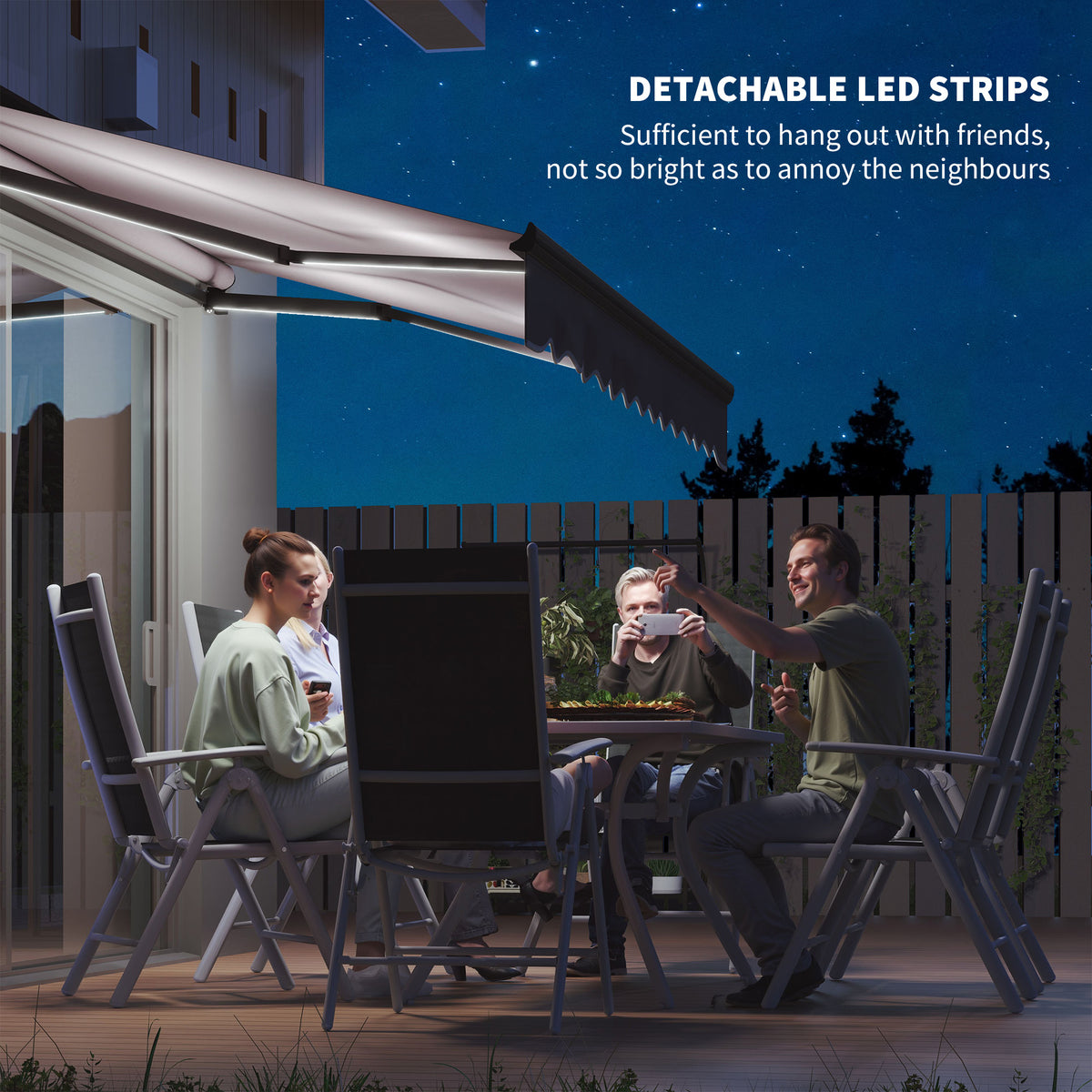 3 Metre Electric Retractable Awning with LED Light & Remote Control - Dark Grey