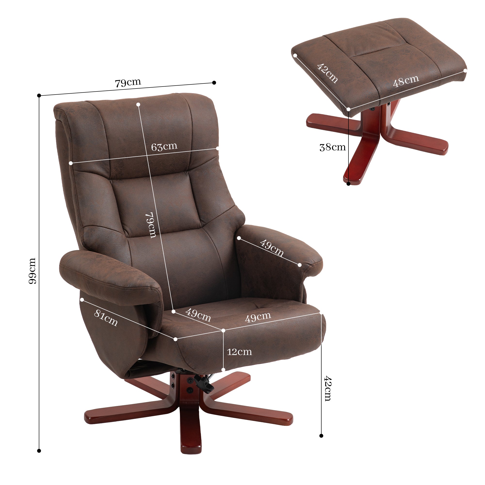 Faux Microfibre Leather Manual Recliner and Footstool Set - Dark Brown