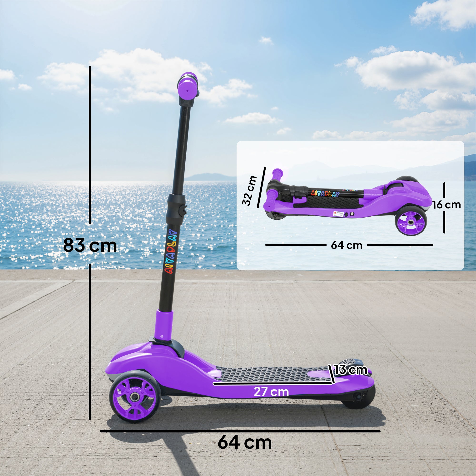 Three-Wheel Foldable Electric Scooter for Kids Aged 6-10 Years, Purple
