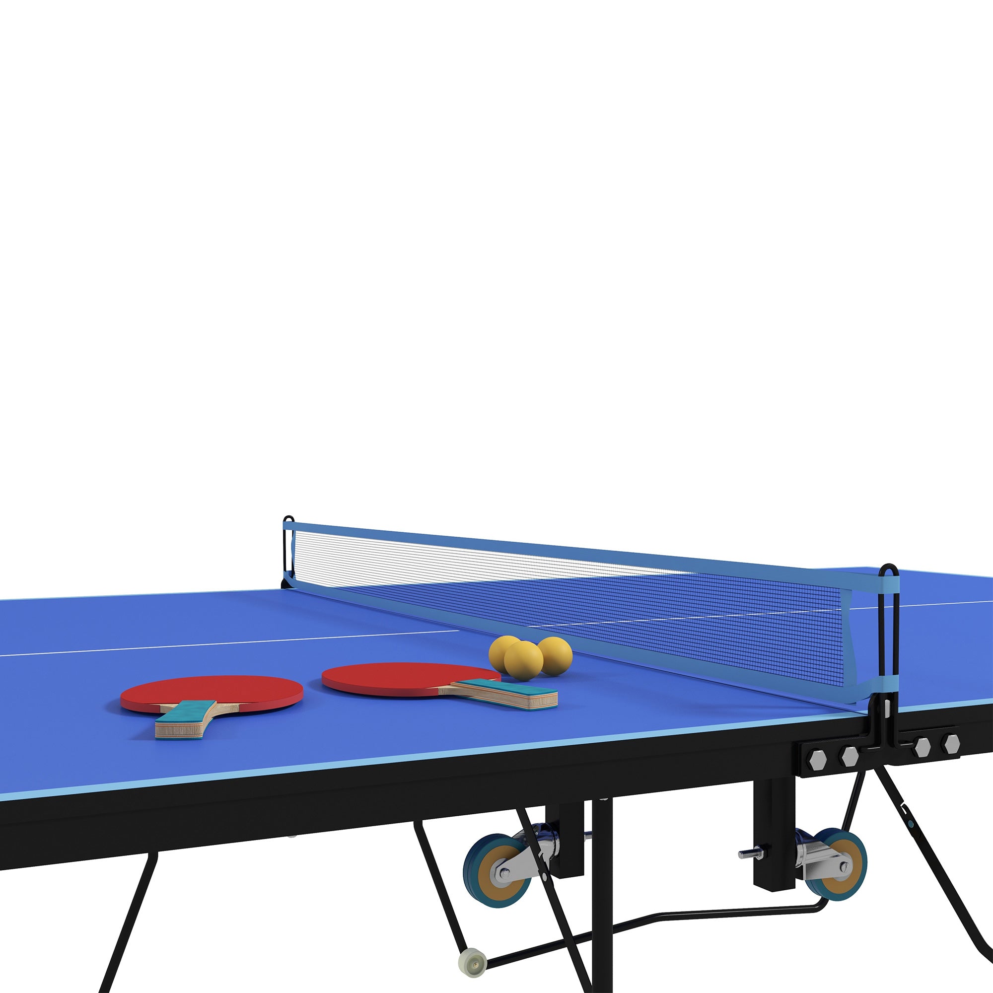 9FT Folding Table Tennis Table, with 8 Wheels, for Indoor Use - Blue