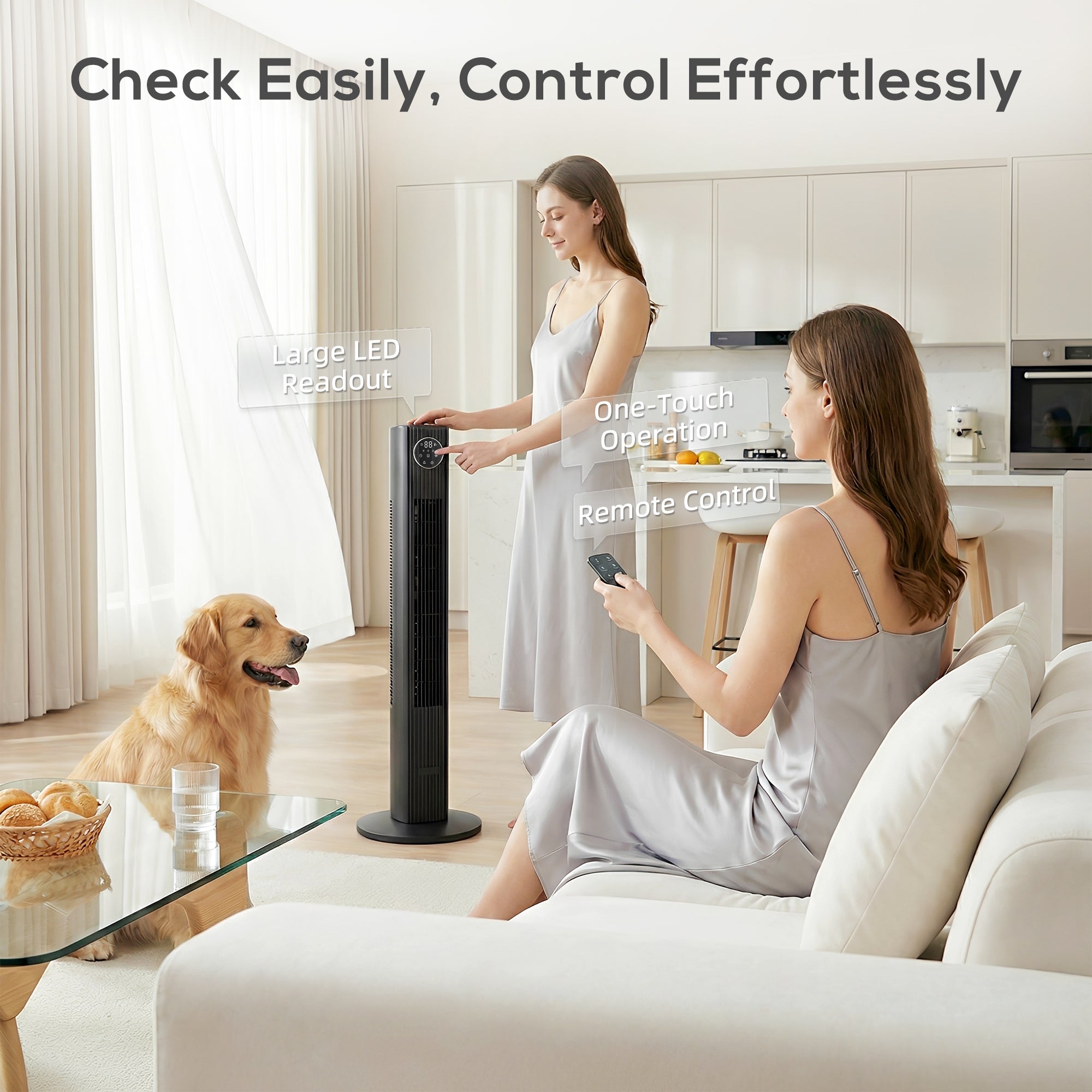 28dB Tower Fan for Bedroom, 36 inch, 8 m/s Velocity Standing Cooling Fan with 80° Oscillating, BLDC Motor, 12 Speeds, LED Display, 4 Modes, 12H Timer, Remote Control, Black