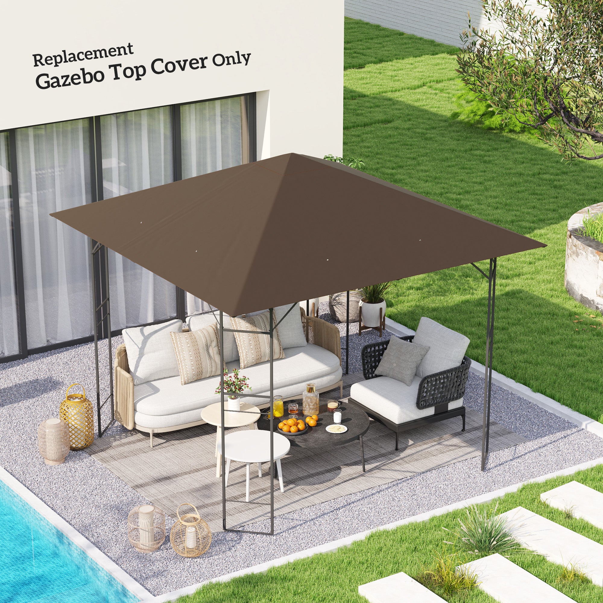 3 by 3 Metre Gazebo Canopy Replacement Cover Brown Water-Resistant UPF30+