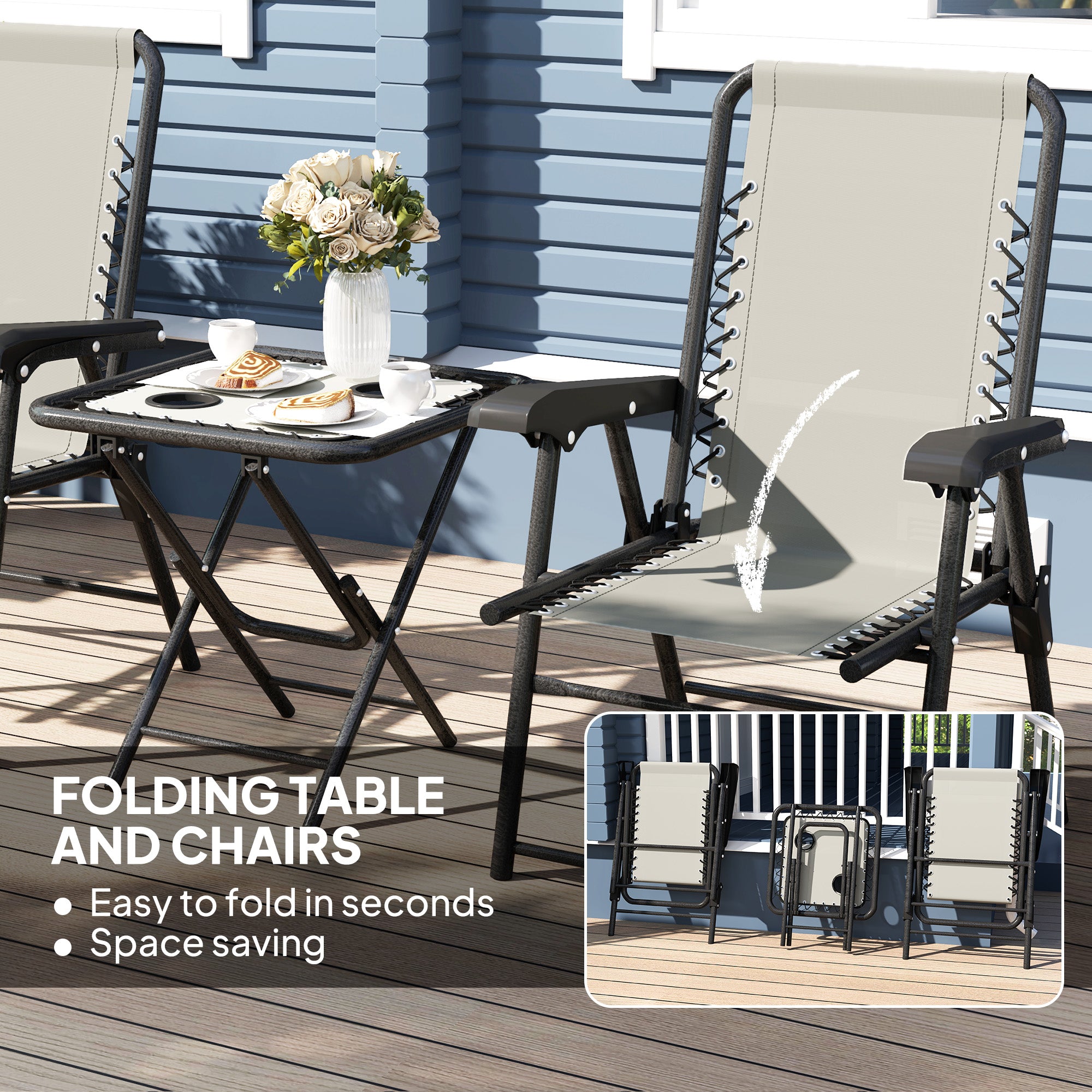 3 Piece Garden Table and Chair Set with Texteline Fabric - Dark Grey