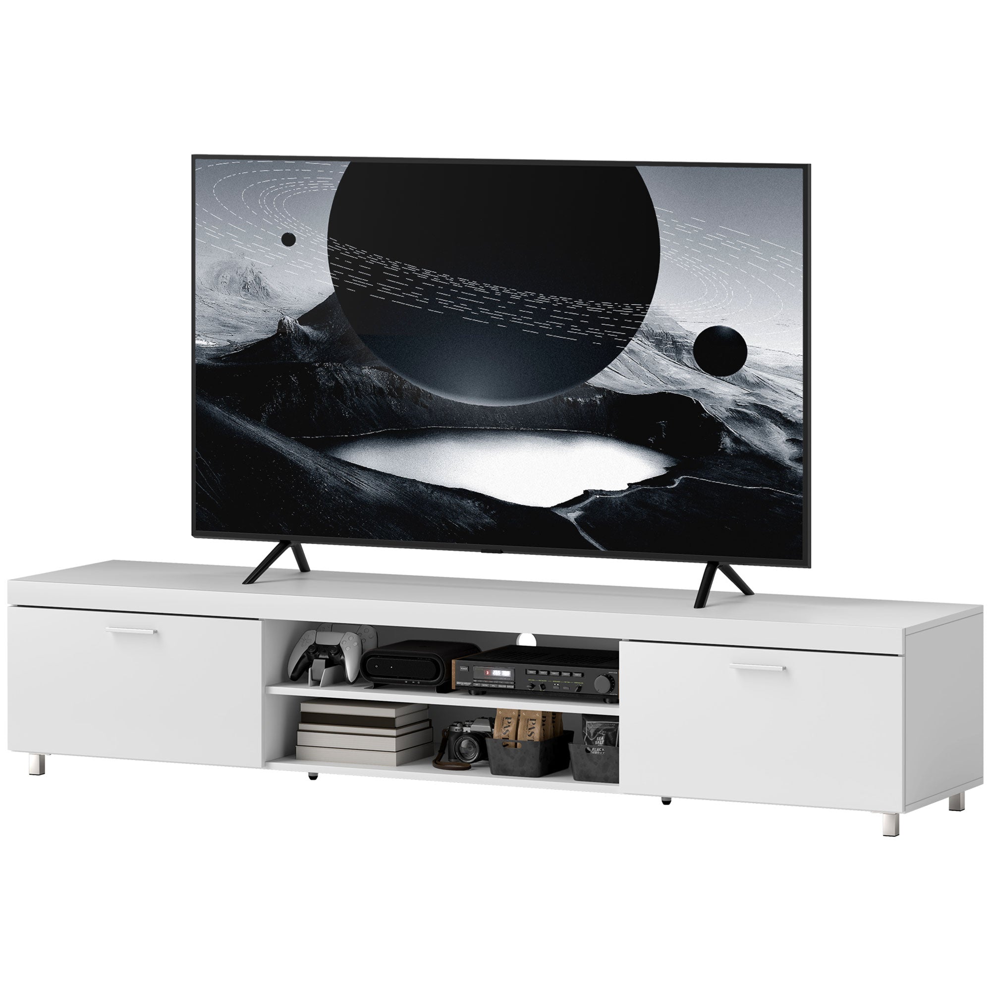 Modern TV unit Cabinet Entertainment Centre for TVs up to 90" w/ Cabinet Shelf for Living room Bedroom White