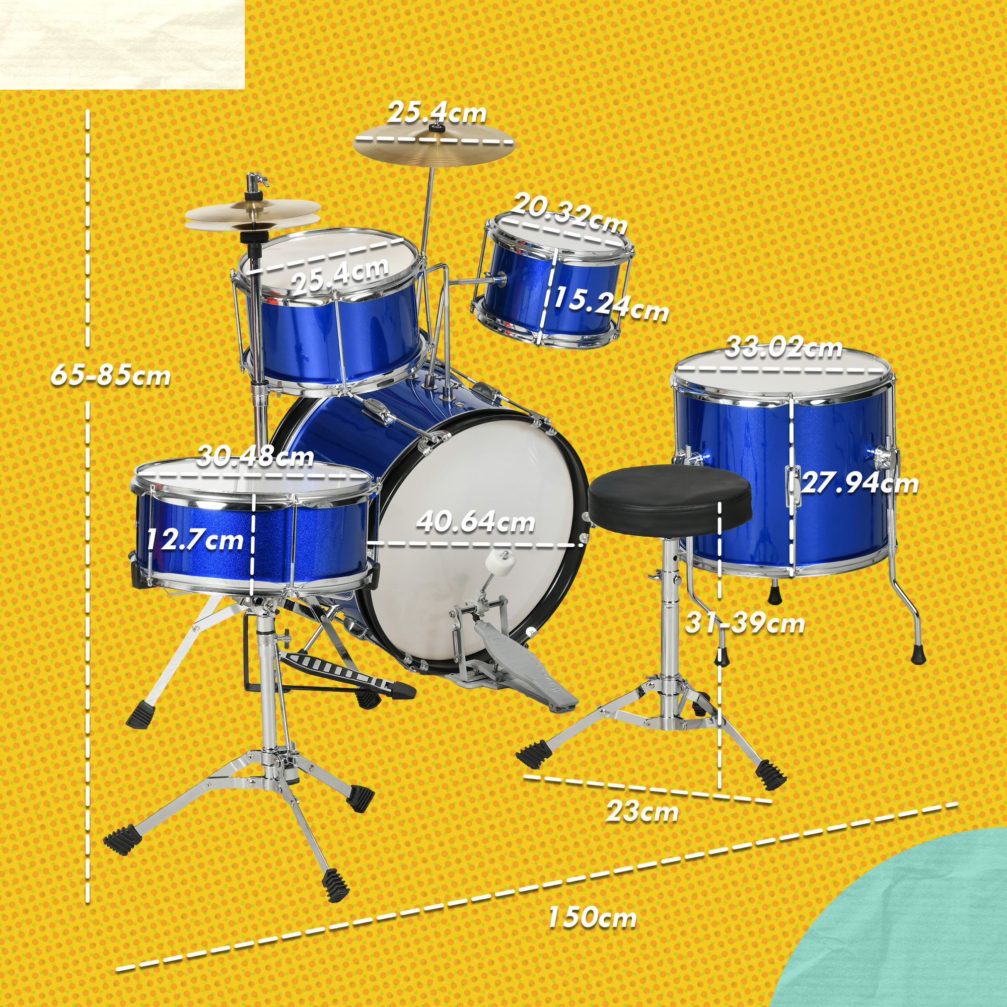 11-Piece Kids Drum Kits w/ Stool, Drumsticks, Pedal, Cymbals, for 3-6 Years, Blue