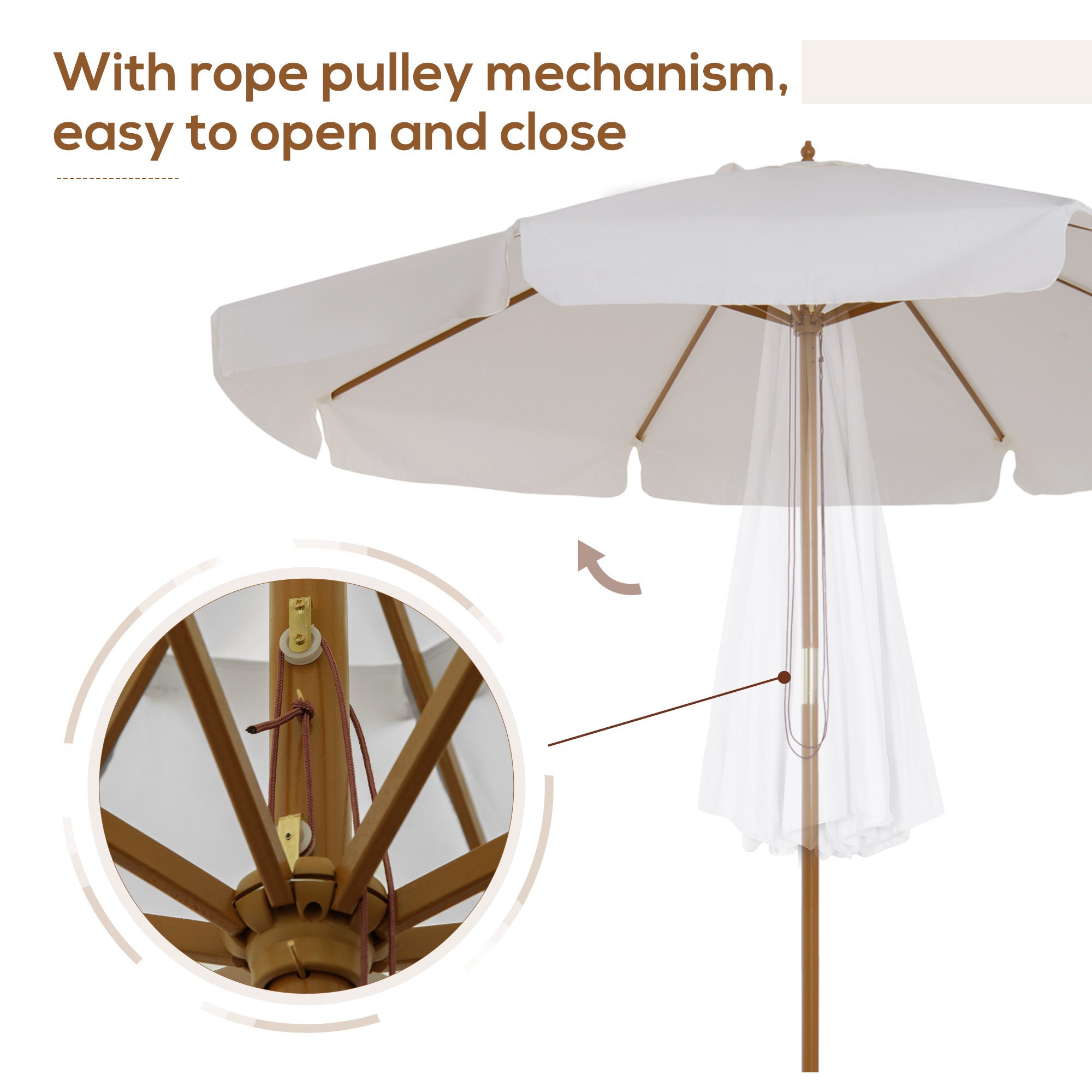 3.3m Elegant Wooden Parasol - Cream