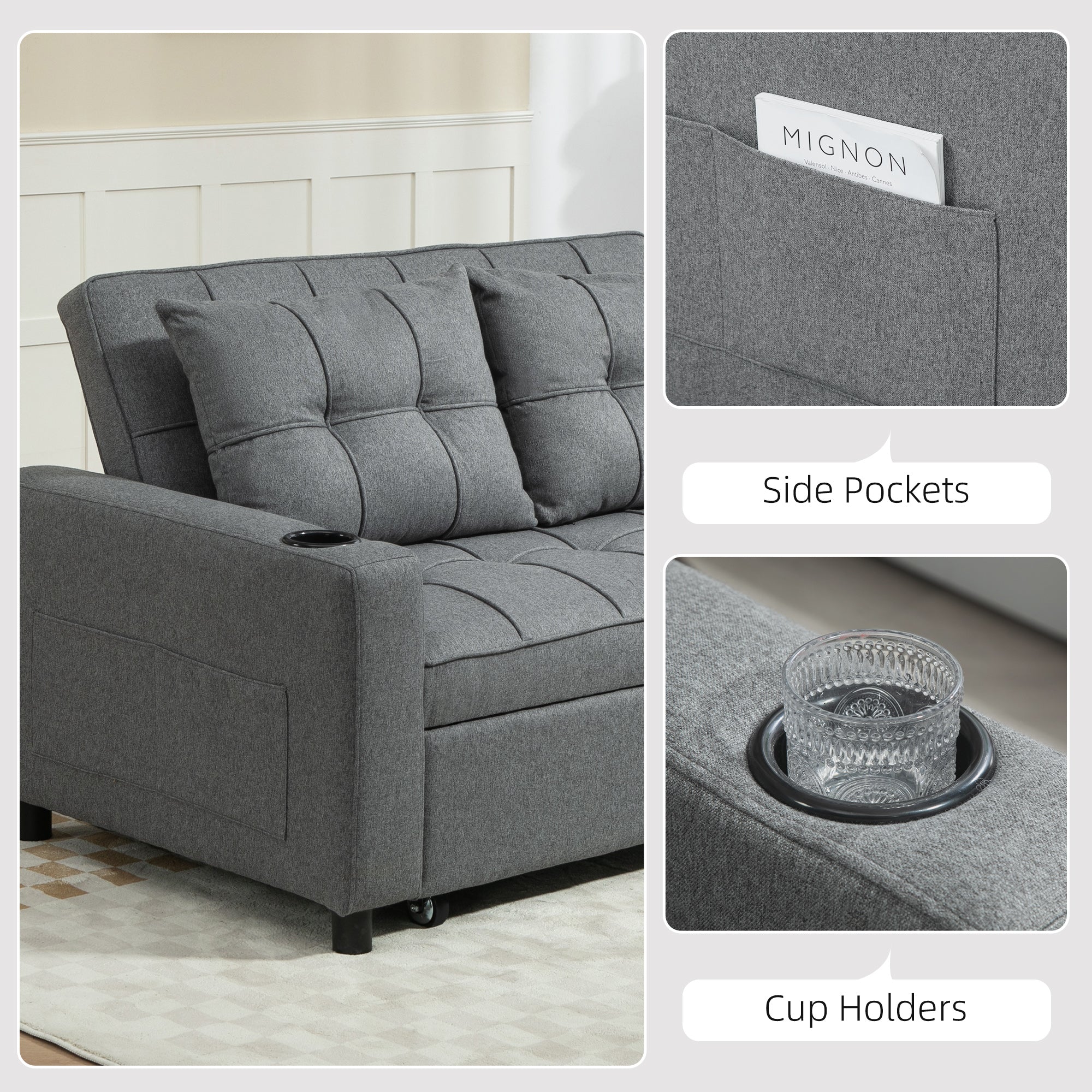 Two-Seater Pull-Out Sofa Bed - Charcoal Grey