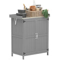Wooden Garden Tool Storage Shed with Hinged Roof and Shelf - Grey