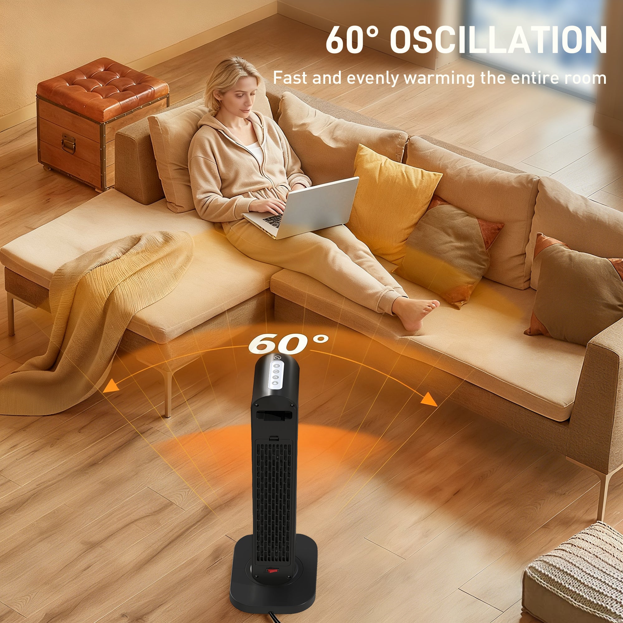 2000W Ceramic Electric Heater with Fan, Timer, Oscillation - Black