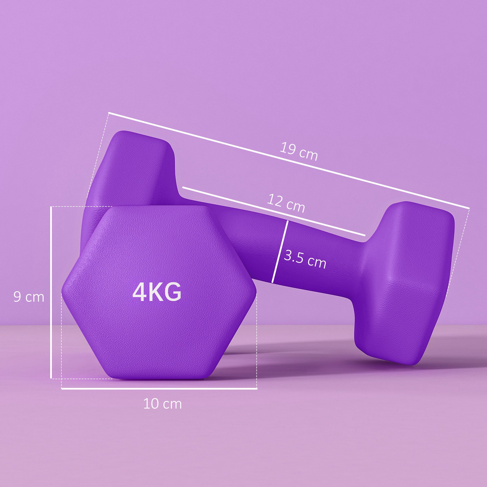 2 x 4kg Hexagonal Dumbbells Weights Set with Non-Slip Grip for Home Gym Workout, Purple