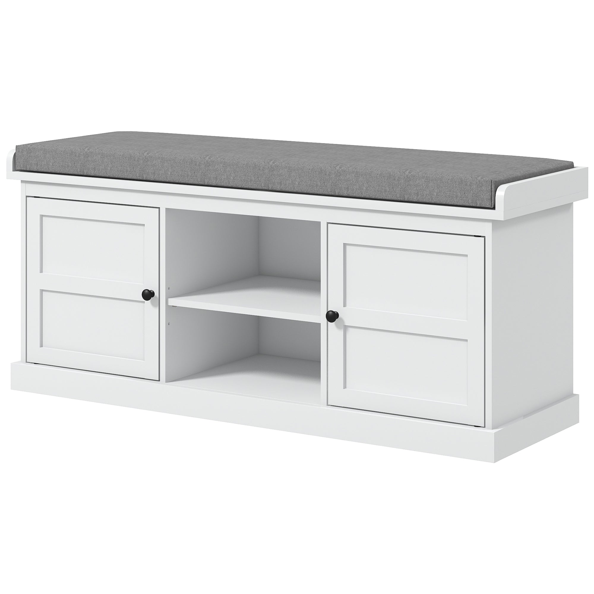 Multi-Compartment Shoe Storage Bench, with Top Cushion - White/Grey