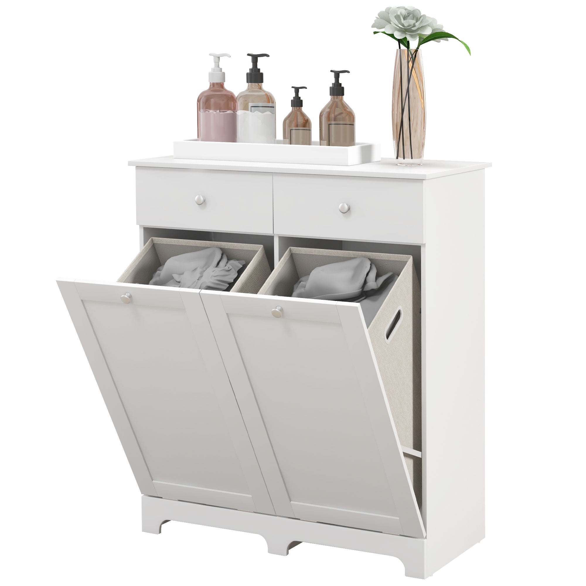 Duo Hamper Laundry Storage Cabinet - White