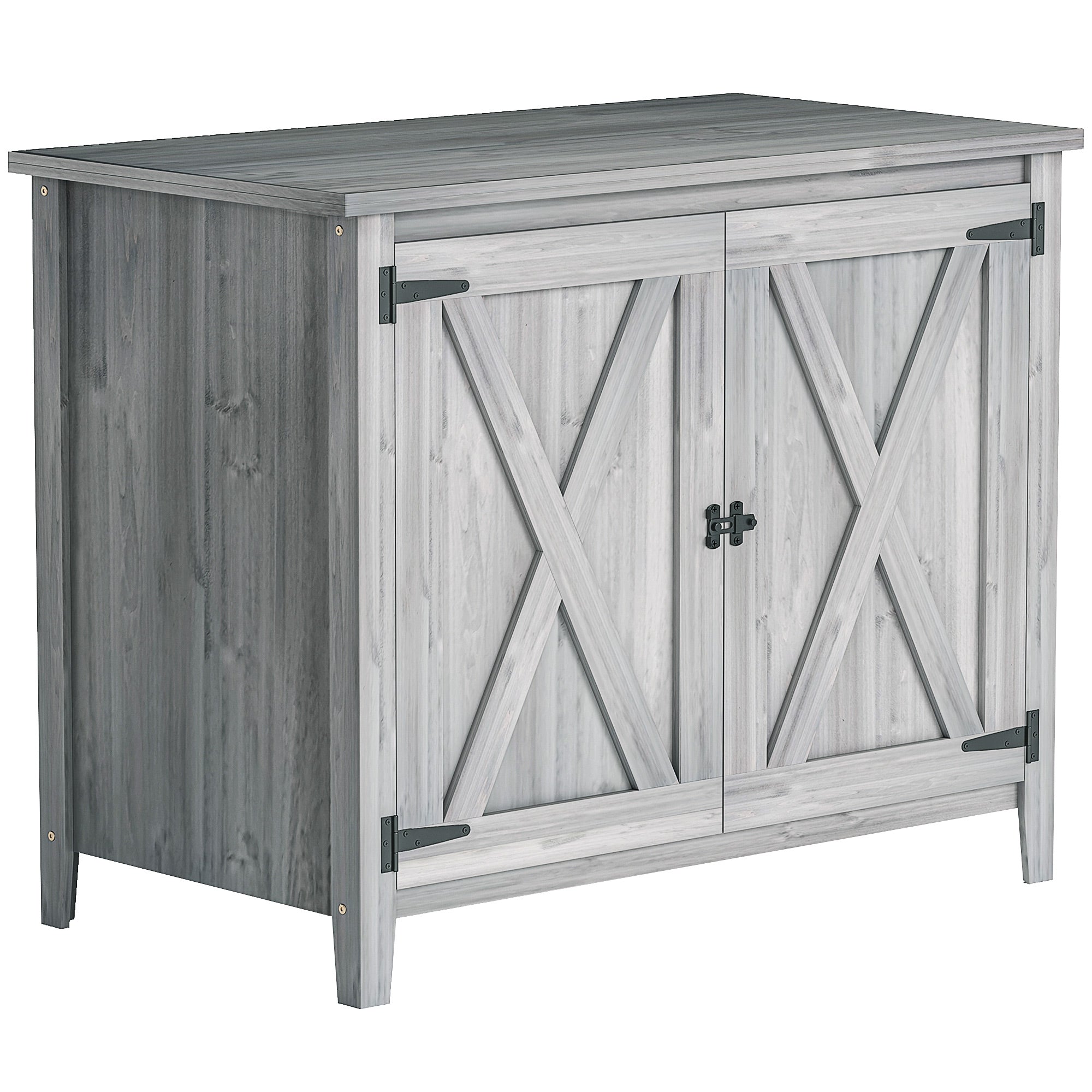Wooden Garden Shed, Outdoor Fir Wood Storage Shed with Shelf and Double Doors, Light Grey