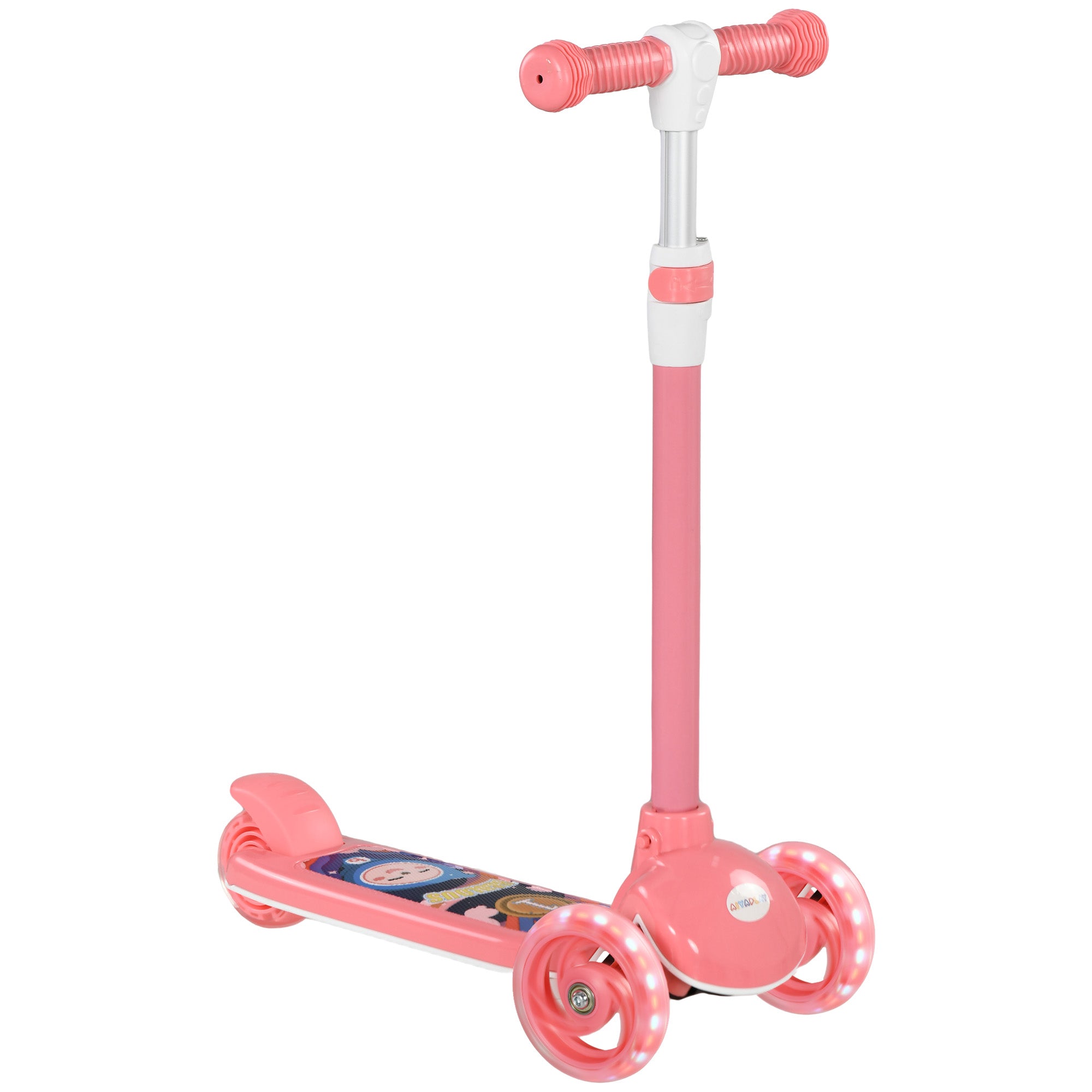 Kids 3 Wheel Scooter for 2-6 Years Old w/ Adjustable Height, LED Light, TPE Handlebar, Pink