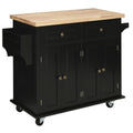 Rolling Kitchen Island Storage Trolley with Rubber Wood Top and Drawers - Black