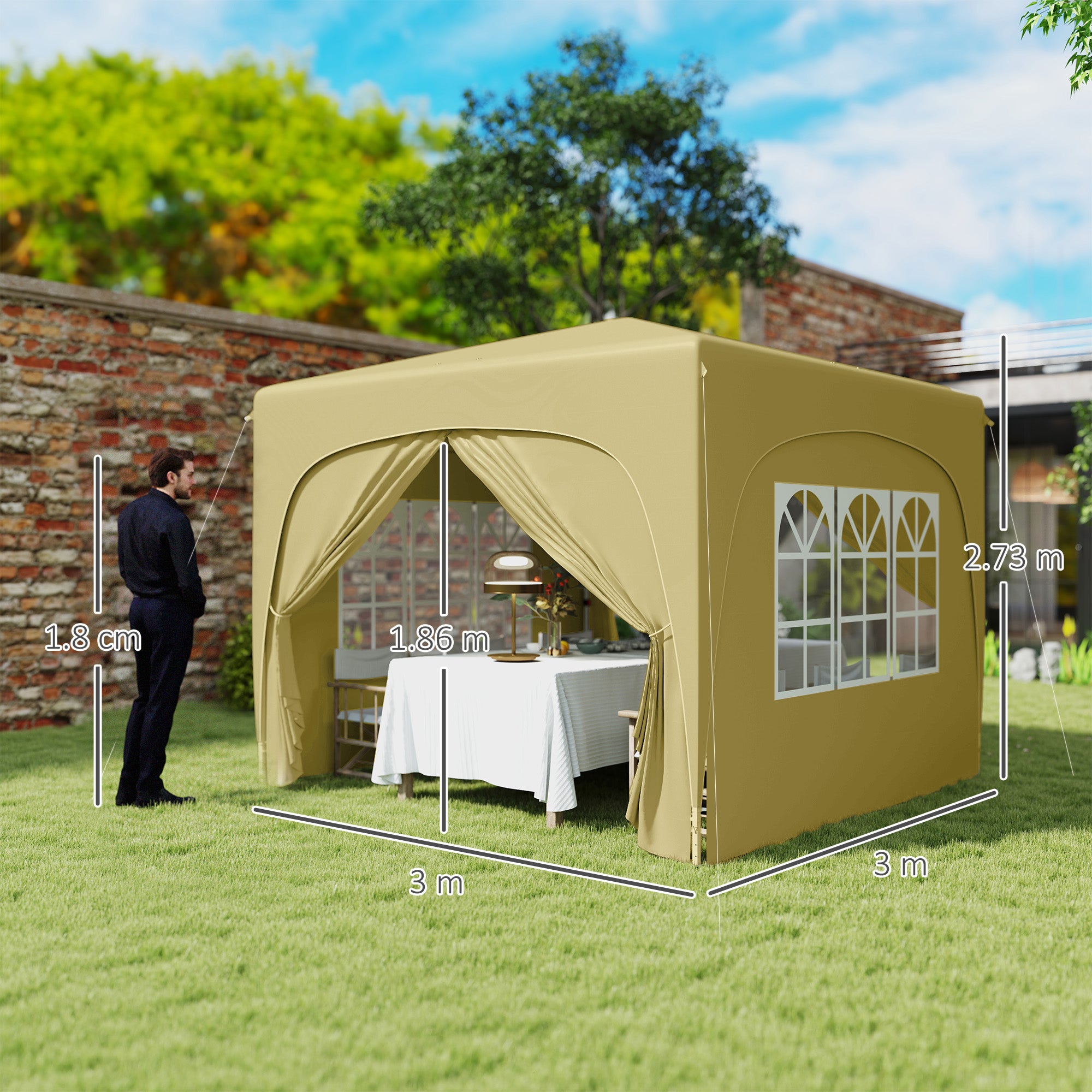 3 x 3m Pop-Up Gazebo Shelter with UPF50+ Canopy - Sand