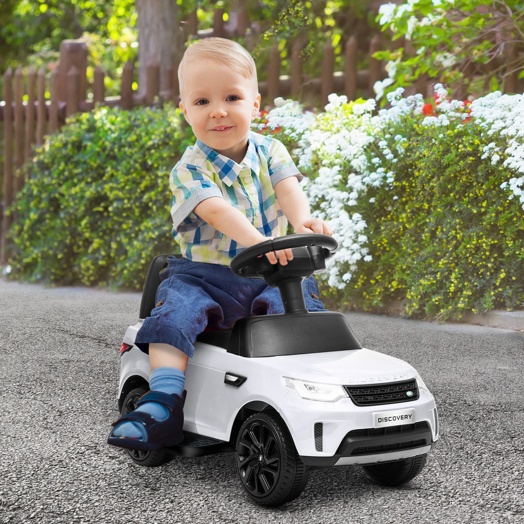 2 in 1 Land Rover Licensed 6V Kids Electric Ride On Car Sliding Car w/ Headlights Music, for 18-60 Months White