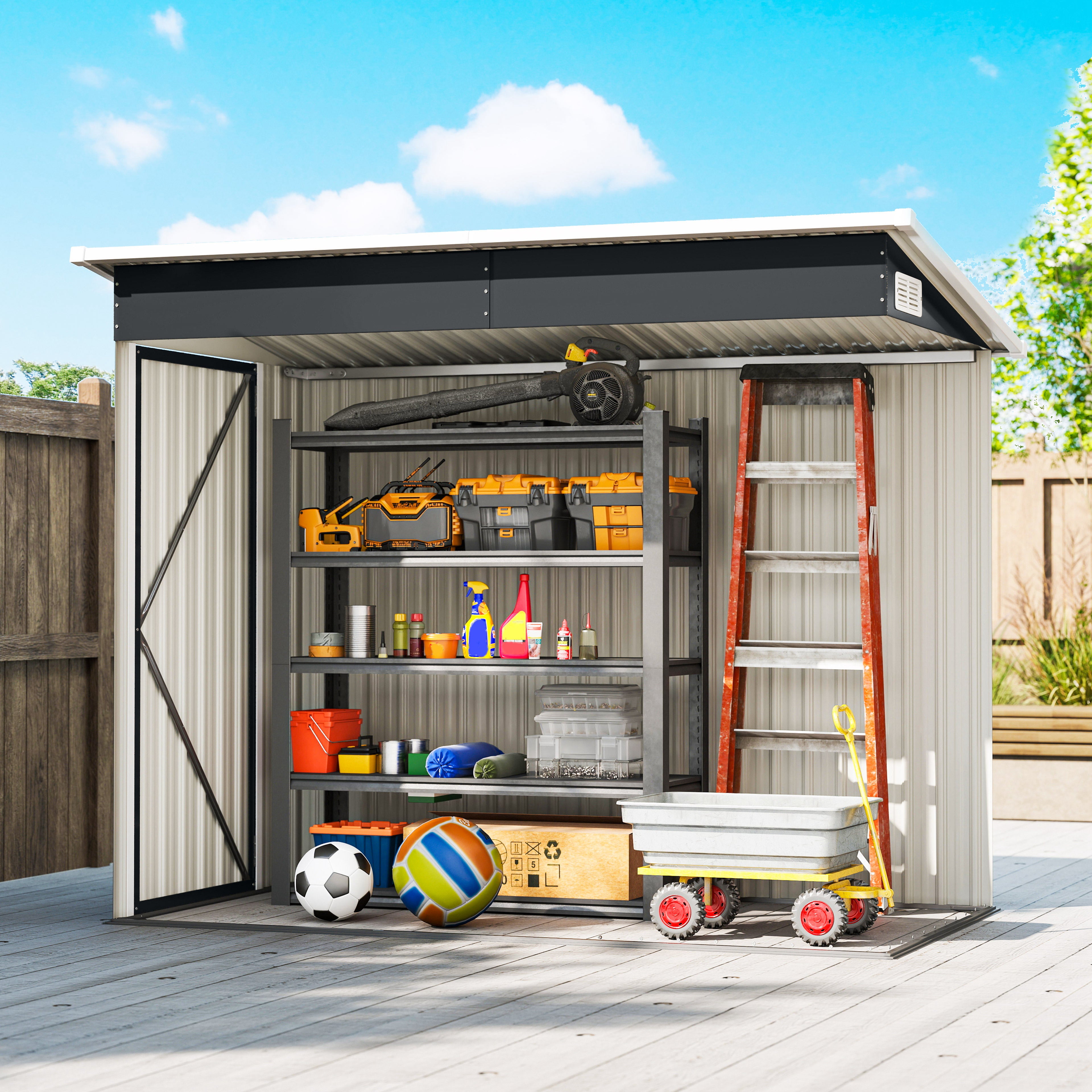 7.5 x 4.3ft Metal Garden Storage Shed, Waterproof Outdoor Shed with Triple Lockable Door, Gloves, Vents, Dark Grey