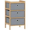 Chest of Drawers, 3 Fabric Drawers Narrow Dresser with Bamboo Frame, Light Grey