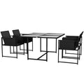 5 Piece Garden Dining Set with Adjustable Mesh Chairs & Tempered Glass Table - Black