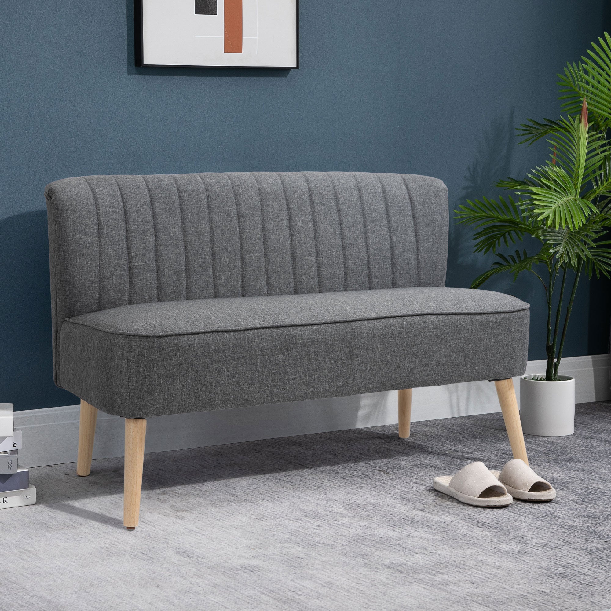 2 Seater Sofa for Living Room, Modern Velvet Fabric Couch, Armless Loveseat Sofa Settee with Wood Legs for Bedroom and Home Office, Light Grey