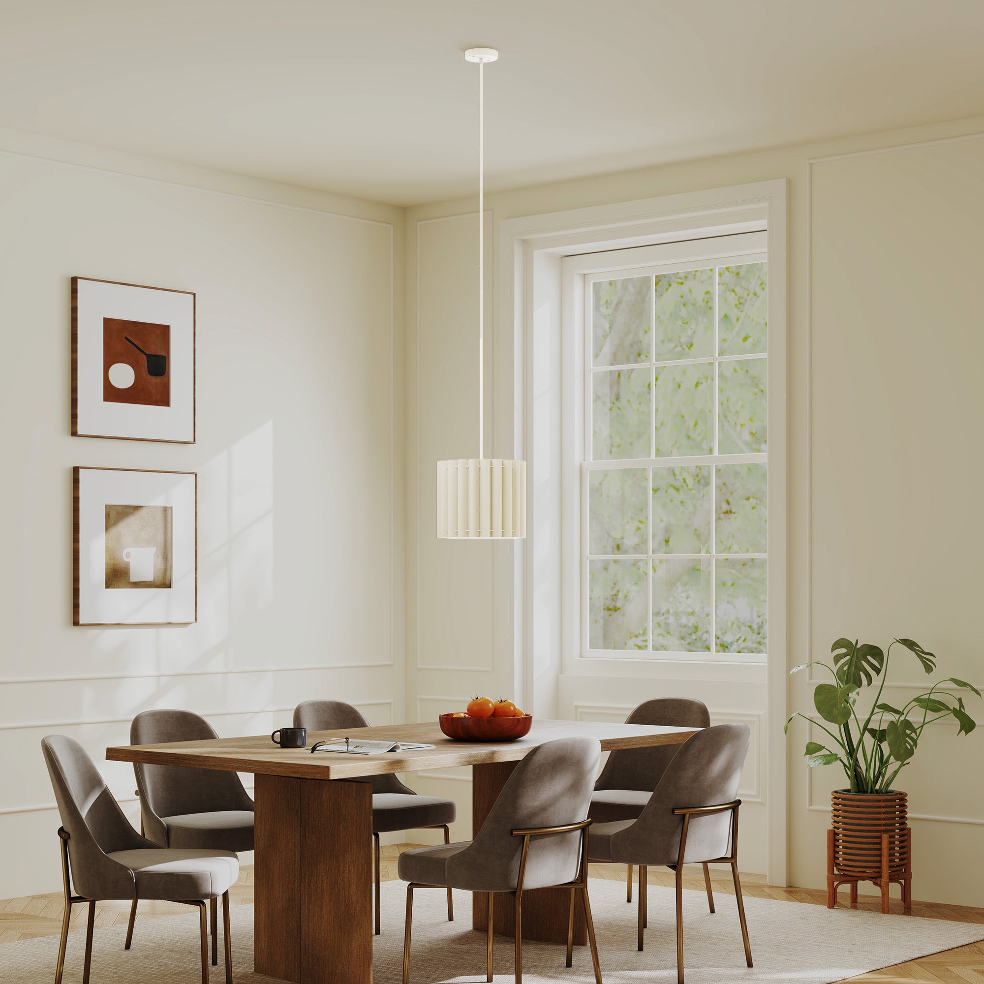 Linen Pendant Light, Bedside Ceiling Lamps with E27 Bulb, Modern Hanging Lights for Living Room, Bedroom, Kitchen, Hallway, White