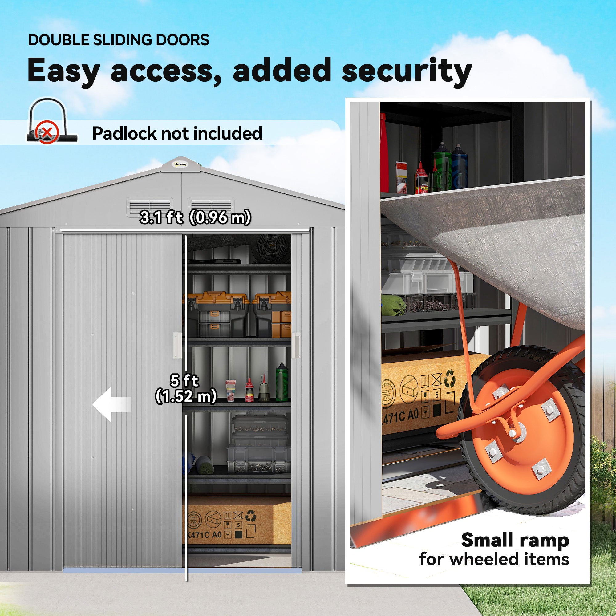 7 x 4ft Lockable Metal Garden Tool Storage Shed Storage - Light Grey